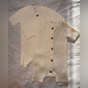 Twin set! Cream Button-Up Knit Kids Romper